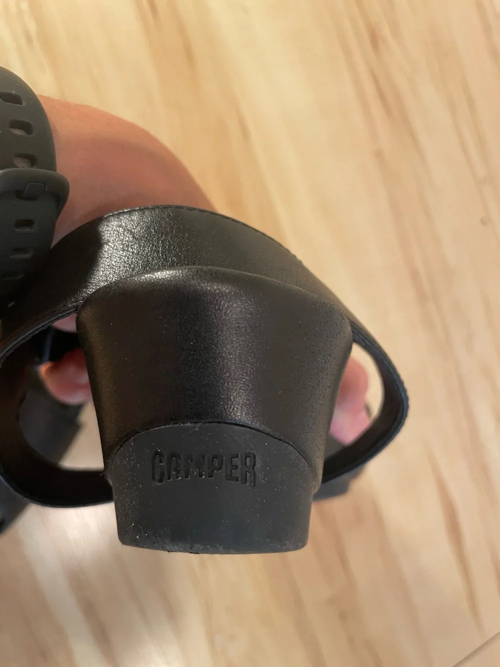 Camper Black Leather Ankle-Strap Sandals